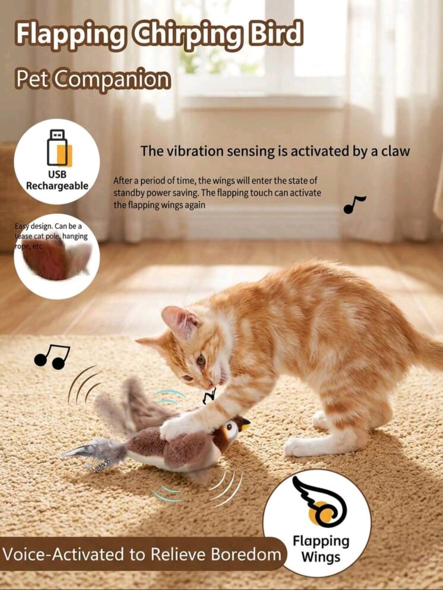BirdFlutter | Rechargeable Fluttering Bird Cat Toy